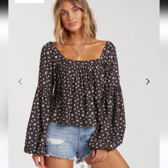 BILLABONG Just Beachy Floral Print Top In Black/yellow Multi. Size Small - Picture 16 of 16